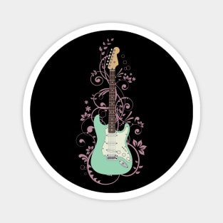 Surf Green S-Style Electric Guitar Flowering Vines Magnet